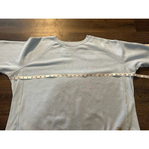 Carhartt Women’s Midweight Crewneck Logo Sleeve Sweatshirt Sz 3X Pullover Blue - Picture 6 of 7